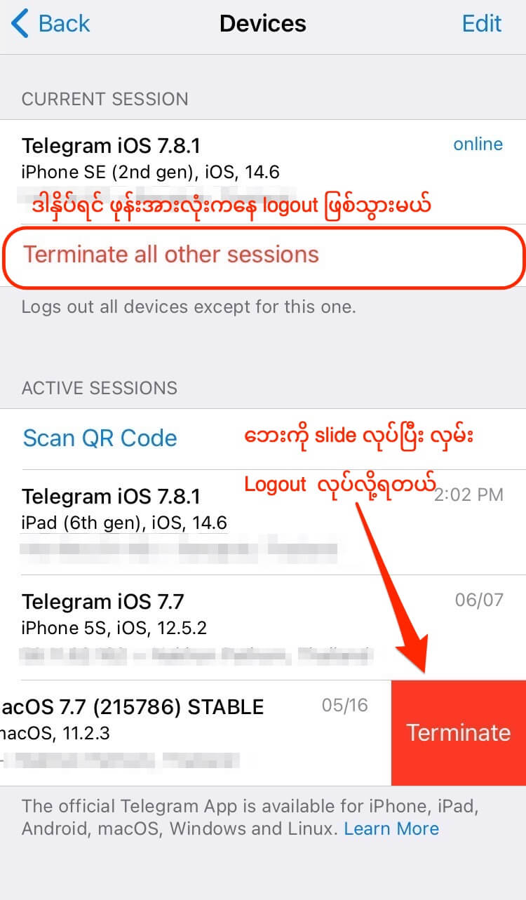 Telegram account privacy settings