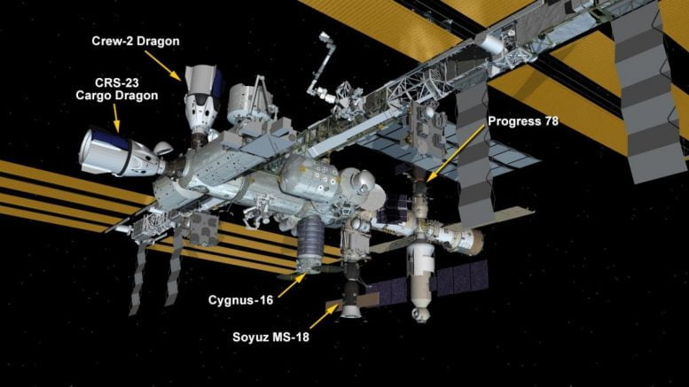 အပြည်ပြည်ဆိုင်ရာ အာကာသ စခန်း (International Space Station) မှာ ဆိုက်ကပ်ထားကြတဲ့ အာကာသယာဉ်များ